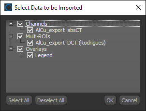 Select Data to be Imported dialog