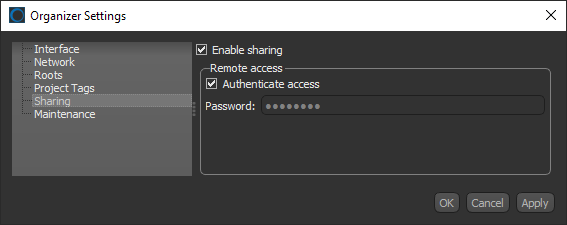 Sharing settings