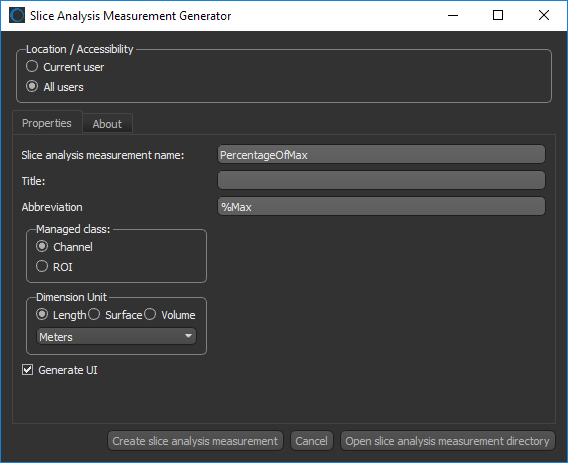 Slice Analysis Measurement Generator dialog