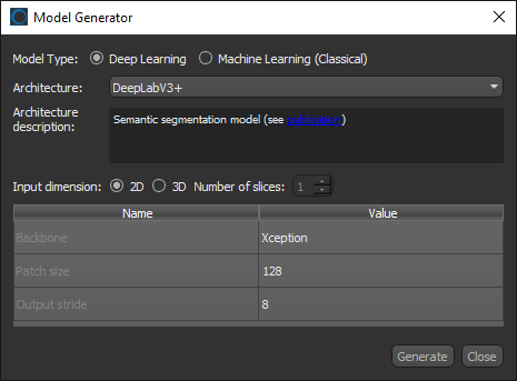 Model Generator dialog